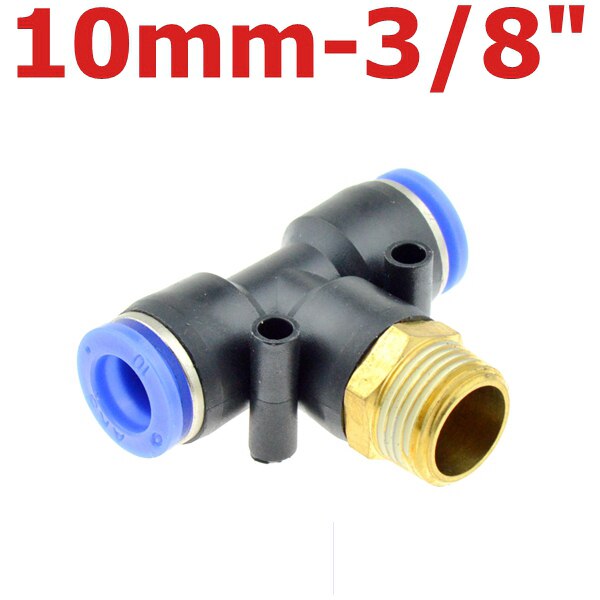 Air Connector Fitting T Shape Tee 6mm 8mm 10mm 12mm 4mm Hose Pipe to 1/8" 1/4" M5 3/8" 1/2" BSPT Male Thread Pneumatic Coupler: PB10-03