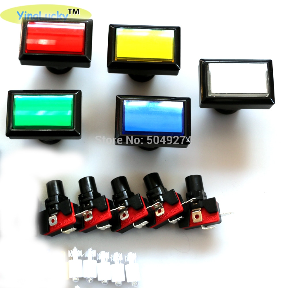 Yinglucky Arcade knop LED12V 1 Pc game machine Rechthoek Arcade Knop met led lamp verlichte 5 Kleuren