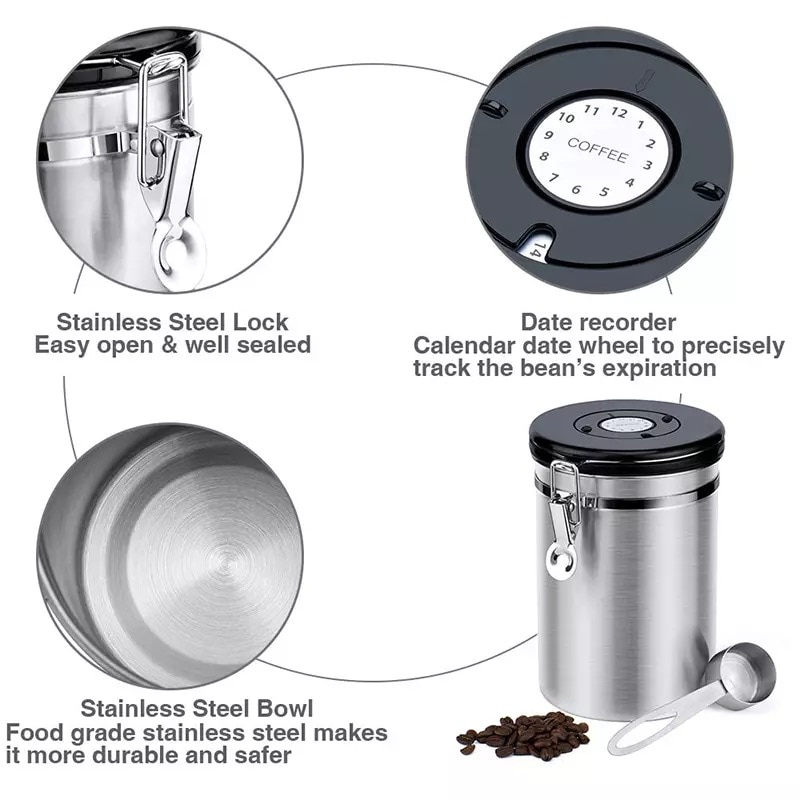 Stainless Steel Coffee Canister With Scoop Airtight Coffee Container Storage Set For Coffee Beans Tea