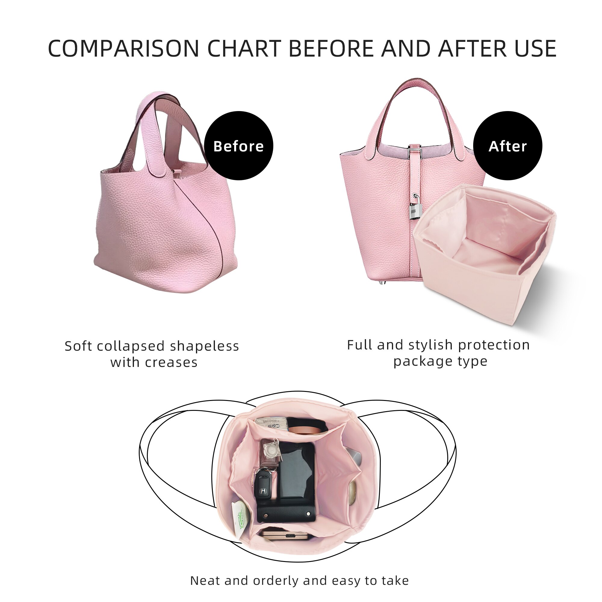 DGAZ Purse Organizer Satin thick Fits H-PC pic-otin 18/22 Bags,Silk ,Luxury Handbag Tote in Bag Shapers , Women