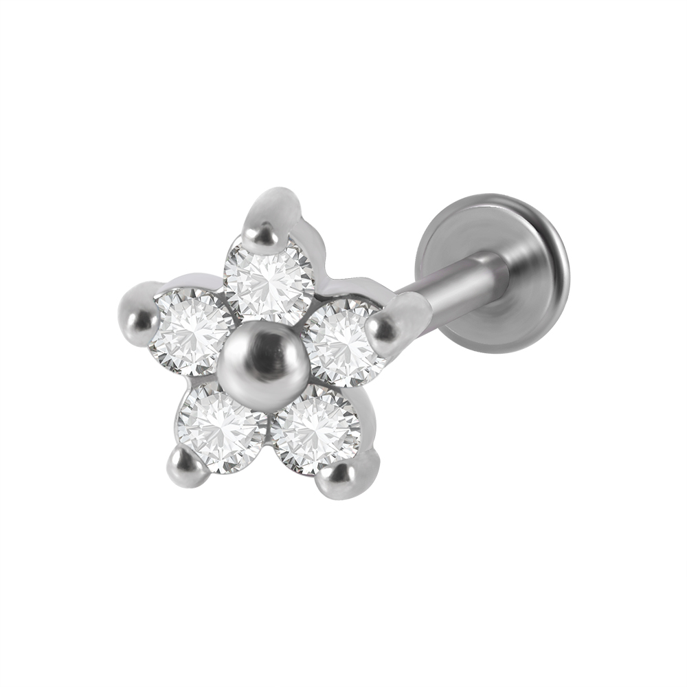 1PC G23 Titanium&Steel Opal Gem Labret Lip Ring Cubic Zircon Flower Ear Cartilage Tragus Helix Piercing Jewelry 16g: green / Light Yellow Gold Color