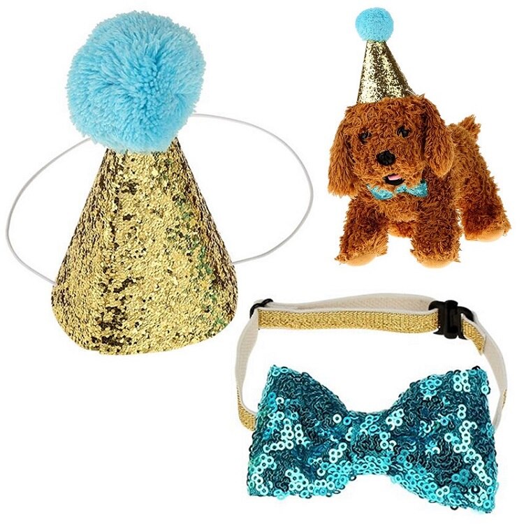 Leuke Kat Hond Verjaardag Party Strik Party Kostuum Hoed Strik Kostuum Hond Accessoire: Blauw