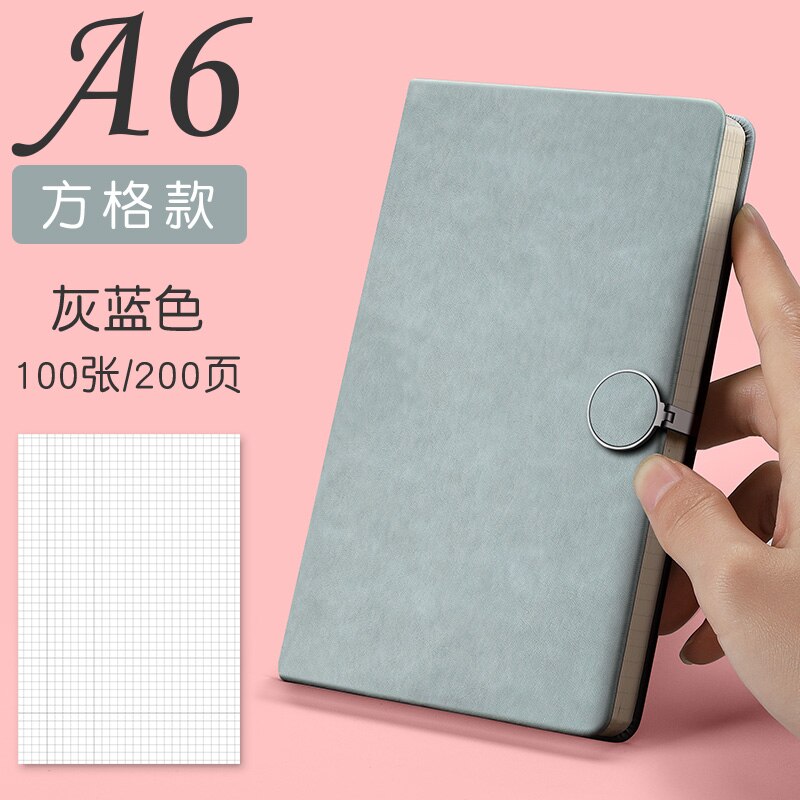 100 Sheets A5 A6 Notebook Diary Journal Planner PU Hard Cover Grid White Paper Month Planner Notepad School Study: A6 Gray