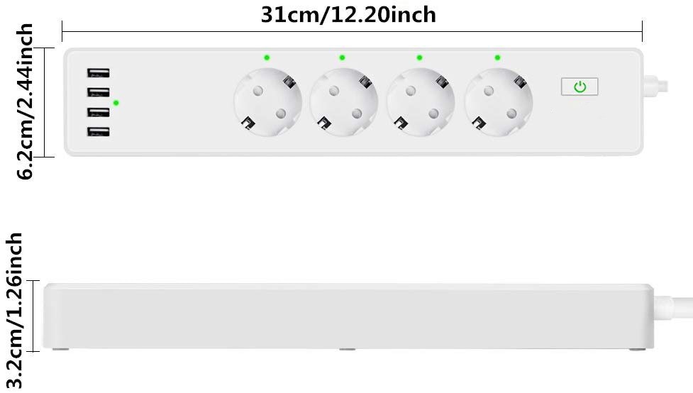 Wifi Smart Power Strip 4 EU Outlets Plug with 4 USBCharging Port Timing App Voice Control Work with Alexa Google Home Assistant