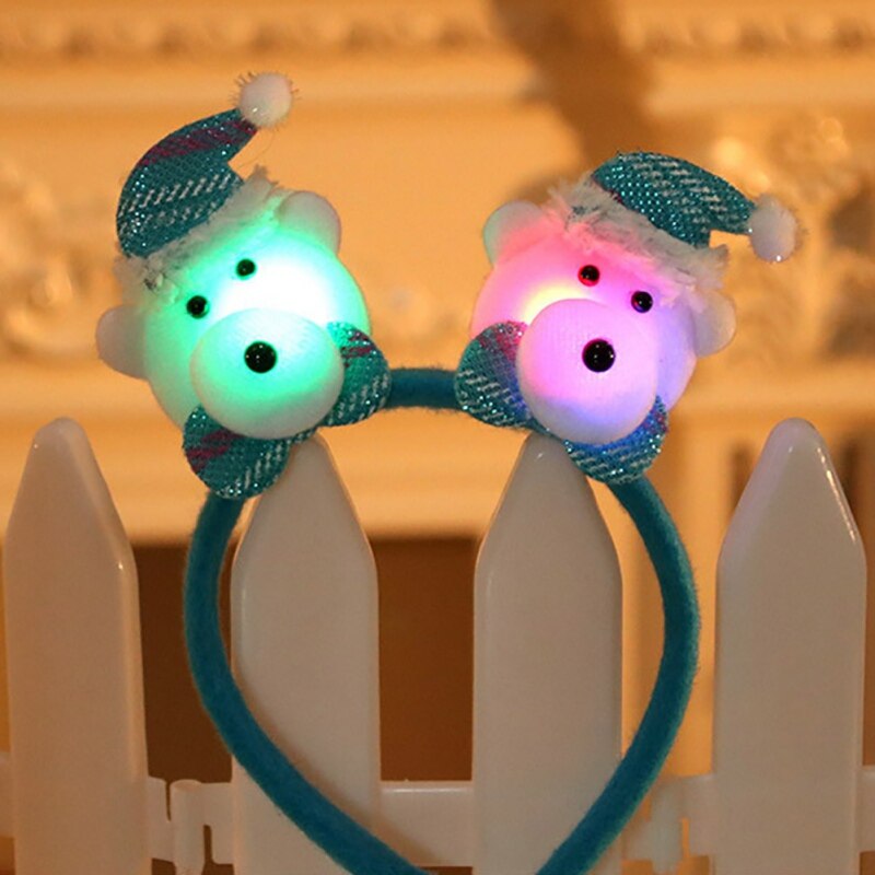 Diadema navideña de luces LED con Santa renos muñeco de nieve oso, diadema para el pelo, decoración navideña de doble cabeza para año: B4