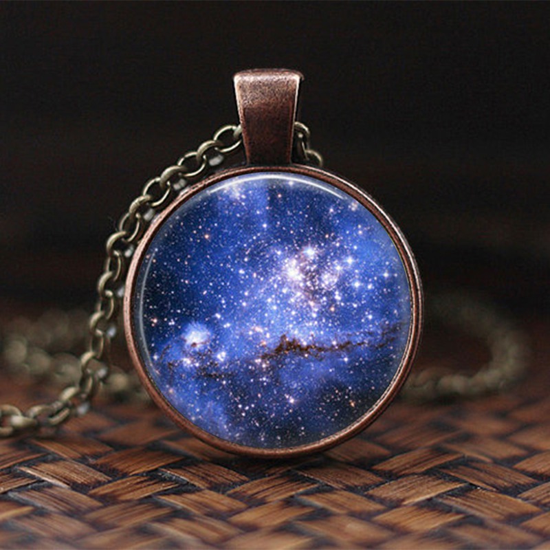 Charming Nebula Necklace Galaxy Space Glass Cabochon Pendant Solar System Jewelry Space Universe Necklace Milky Way Jewelry