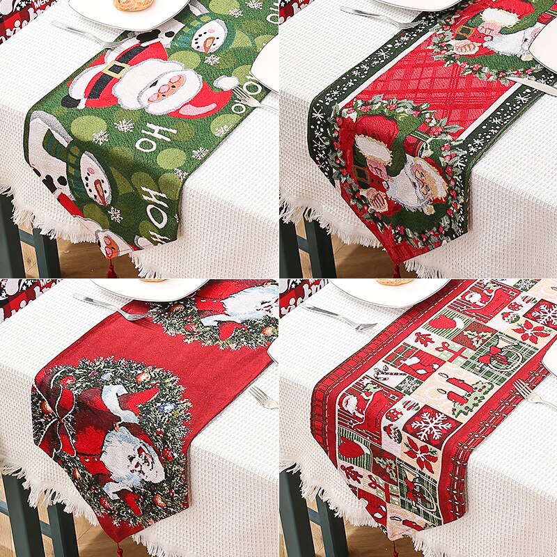 Polyester Cotton Christmas Table Runner Tablecloth Hotel Home Dining Table Dress Up Xmas Festival Party Decor Table Runners