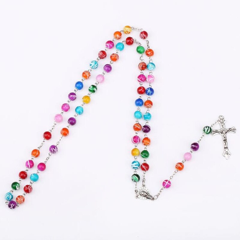 CR99 Acryl Kralen Katholieke Rozenkrans Kruis Hanger Ketting Statement Kleurrijke Kralen Religieuze Maxi Ketting Voor Vrouwen