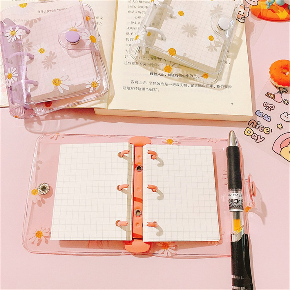 Mini 3 Holes Loose Leaf Notebook Cute Daisy Binder Ring Hand Book File Folder Kawaii Notebook Planner Office School Journals