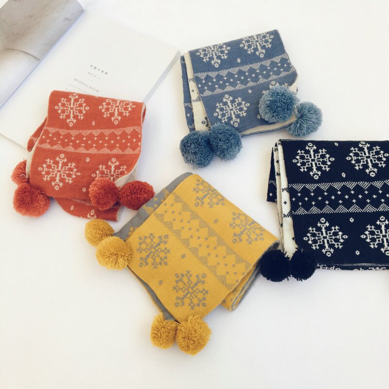 Basis gebreide sjaal gebreide colsjaal kleurrijke geruite sjaal speciaal voor kerstmis sneeuwvlokken sjaal scandinavische stijl kinderbreigoed