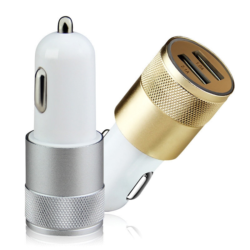 Cargador de coche USB doble, cargador plano de Metal para teléfono móvil, carga Universal de 2,1 V, cargador de coche de cañón de acero pequeño