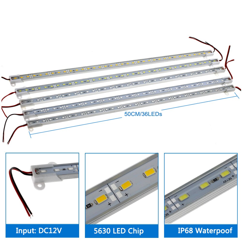 LED Bar Licht DC 12V 50cm Hoge Helderheid 5630 Stijve LED Strip IP68 Waterdichte Outdoor LED Buis 5 stks/partij