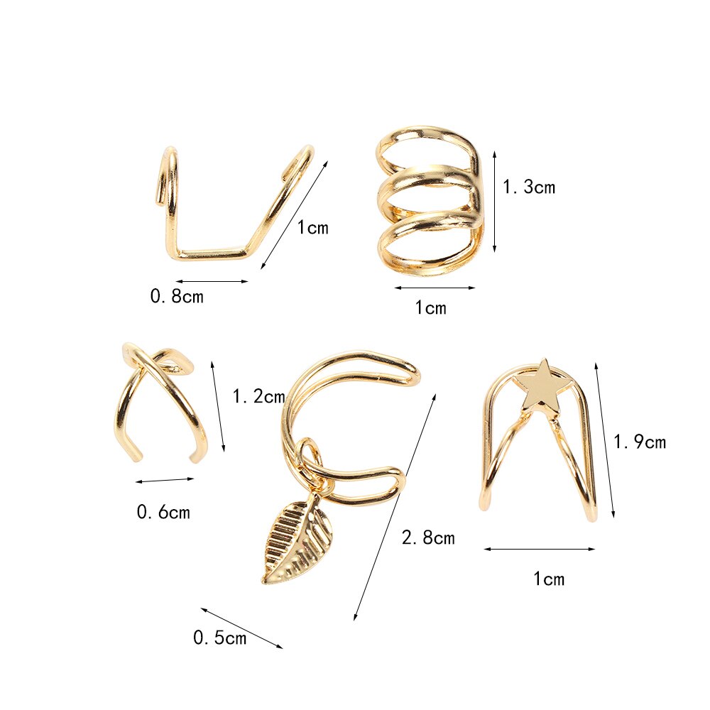 5 Teile/satz Ohr Manschette Gold Blätter Nicht-durchbohren Ohr Clips Gefälschte Knorpel Ohrring Schmuck Für Frauen Männer Geburtstag Weihnachten