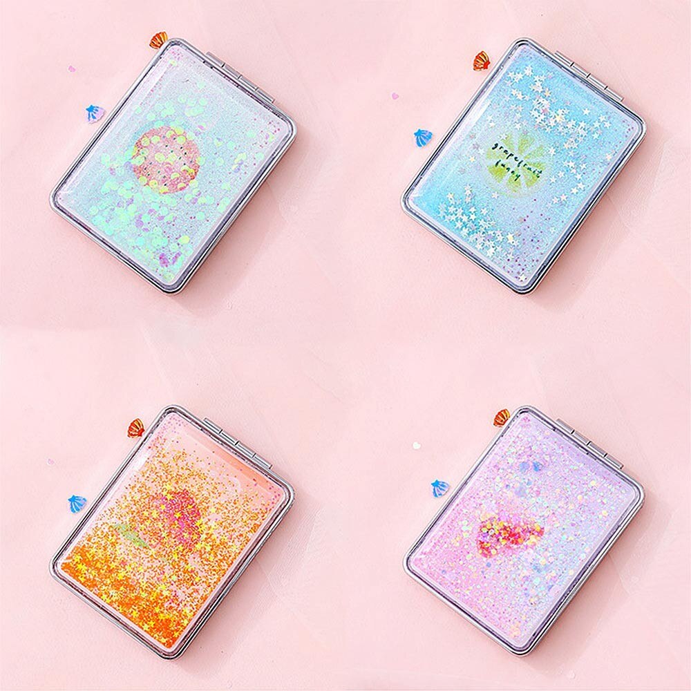 Quicksand Pocket Mirror Cute Fruit Square Compact Mirror Portable Mini Small Mirror Cute Girls Makeup Mirror Pocket Mirror