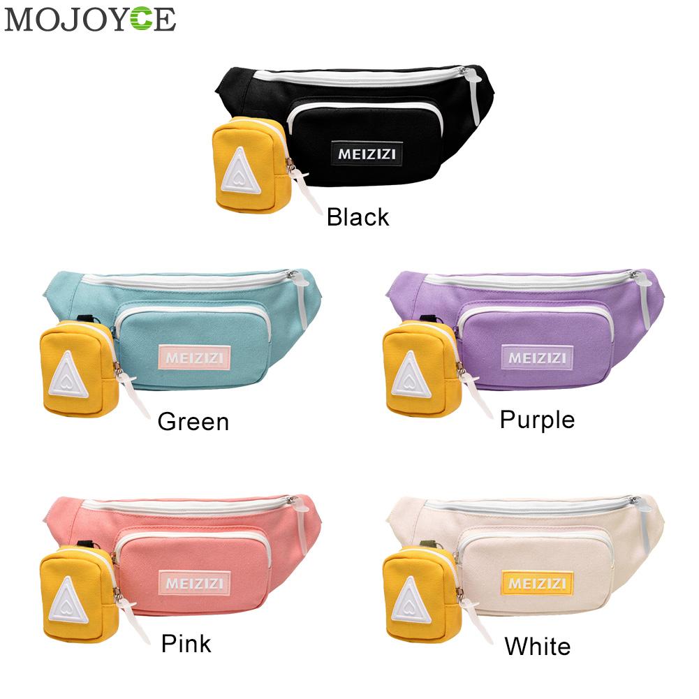 Classic Texture Female Festival Canvas Waist Bag Women Hit Color Zipper Sport Street Chest Belt Pouch