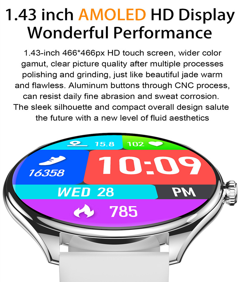 2024 novo ultra-fino relógio inteligente feminino relógio esportivo 1.43 polegadas tela amoled masculino bluetooth chamada monitoramento de freqüência cardíaca smartwatch