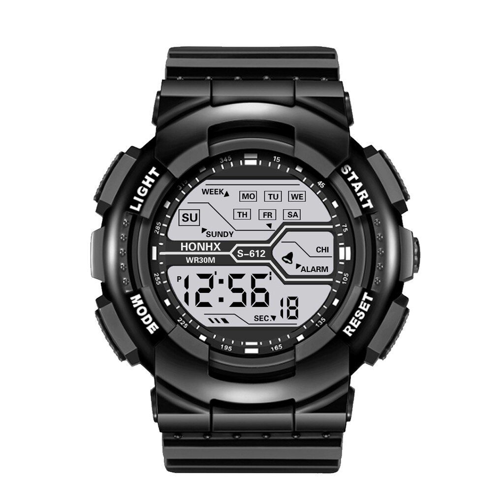 Wasserdicht männer Junge LCD Digital Stoppuhr Datum Gummi Sport Armbanduhr Kühle Licht Männer Sport Uhr hoch-ende Silikon: Schwarz