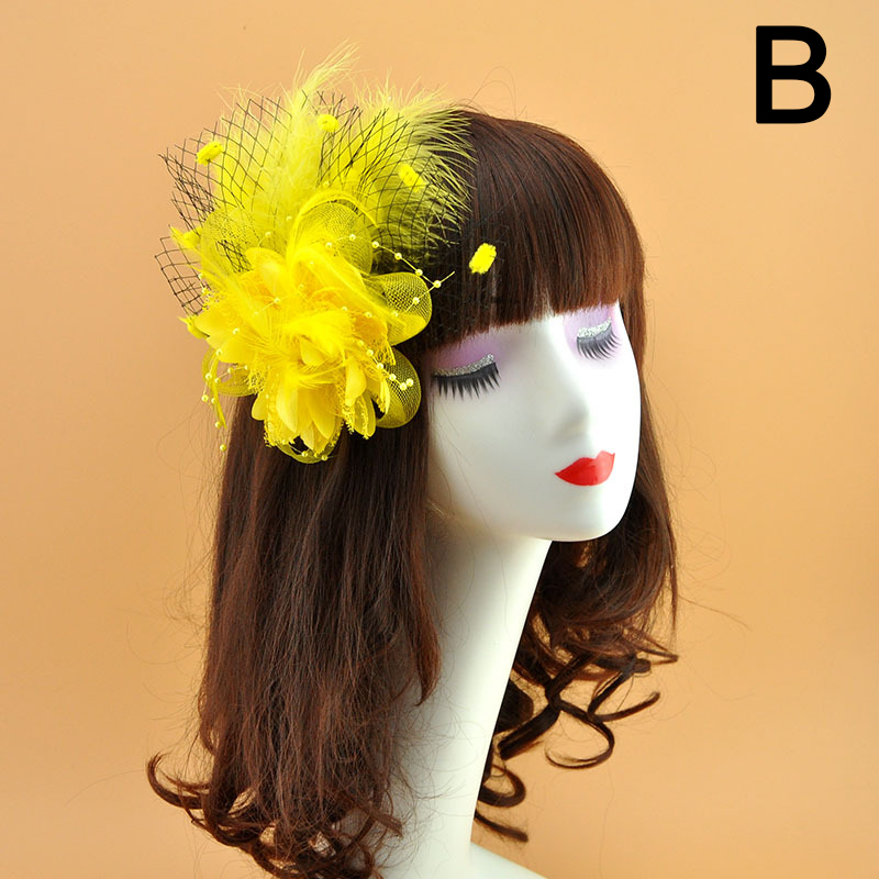Mode Mesh Fascinators Hoed Vrouwen Wedding Cocktail Thee Party Solid Bloem Veer Tovenaar Hoofddeksels Bruids Haaraccessoires: B