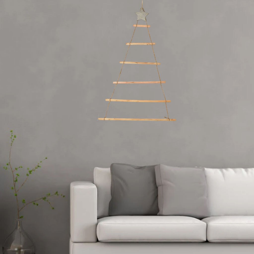 Christmas Tree Wall Hanging Jute String Wooden Ladder for Garden Decoration