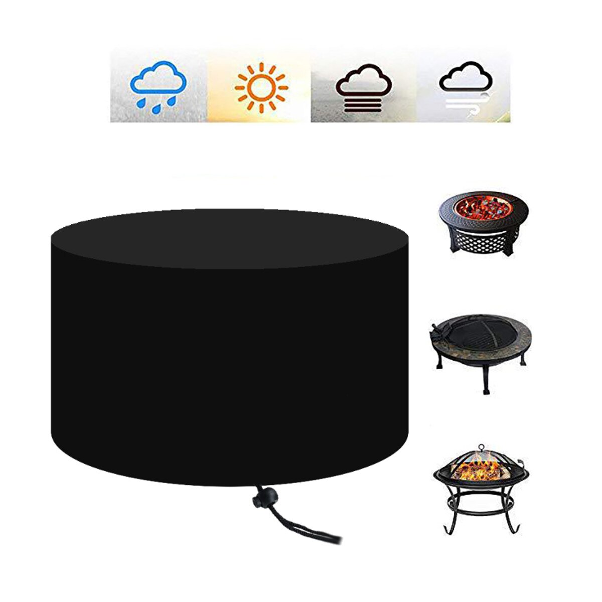 6 Sizes Waterproof Patio Fire Pit Cover Black UV Protector Grill BBQ Shelter Outdoor Garden Yard Round Canopy Furniture Covers