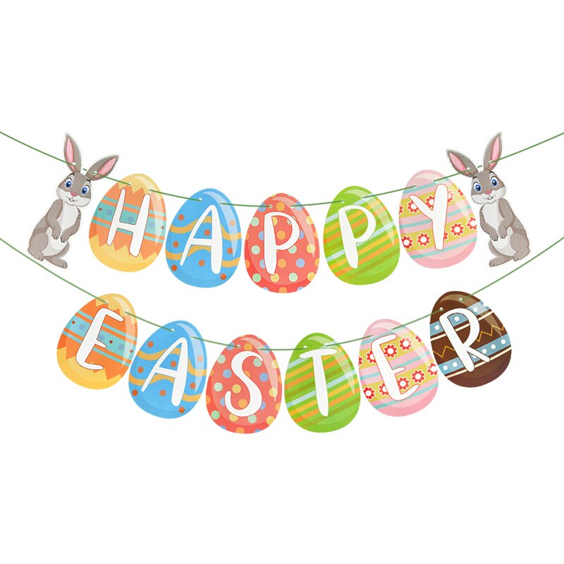 Cartoon Happy Easter Letter Banner Easter Decorations Paper Garland DIY Home Decorative Egg Rabbit Bunny Bunting Flags Supplies: A