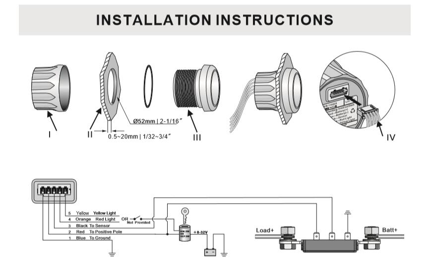 KUS 52mm Waterproof Ampere Gauge Ammeter AMP Meter 50A with Current Sensor 12V/24V with Backlight for Car Boat