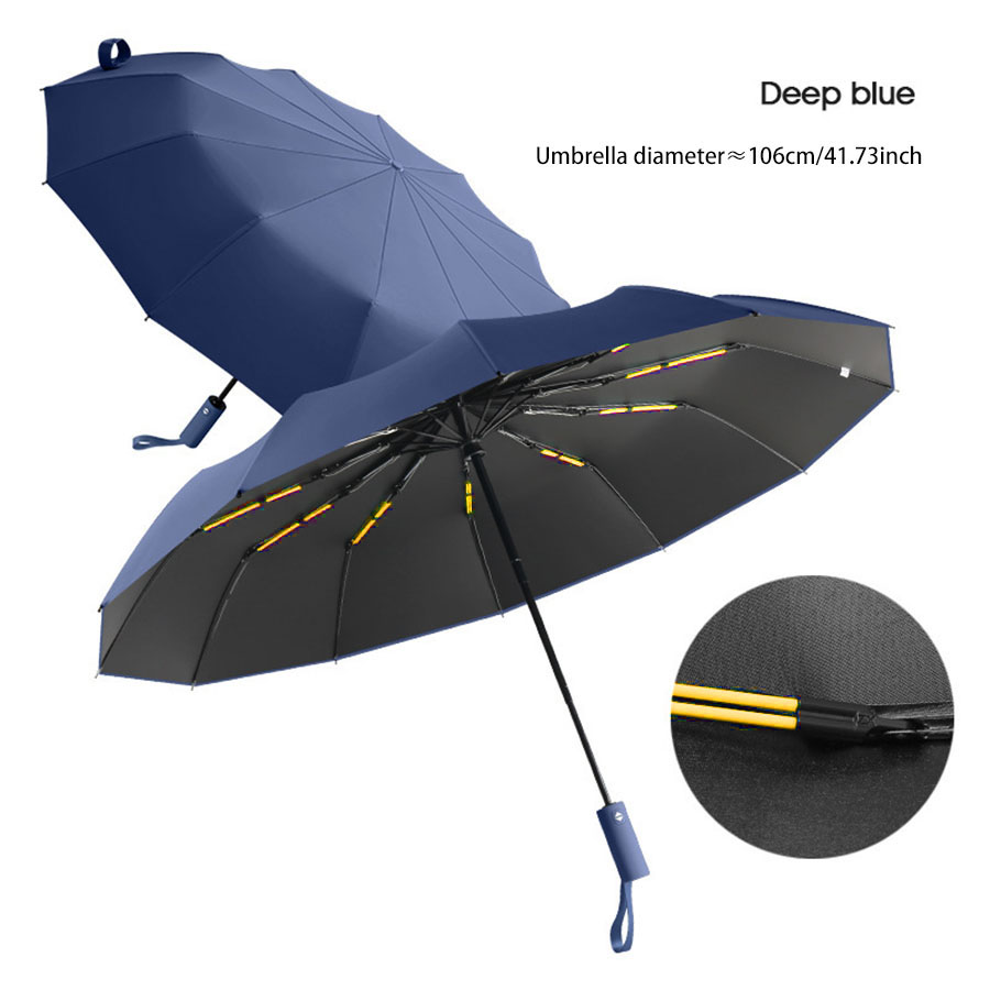 Umbrella Large Automatic Umbrella 24 Bone Men's Double Strong Wind resistant Sunscreen and UV resistant Women's Dual purpose Sun: Navy Blue