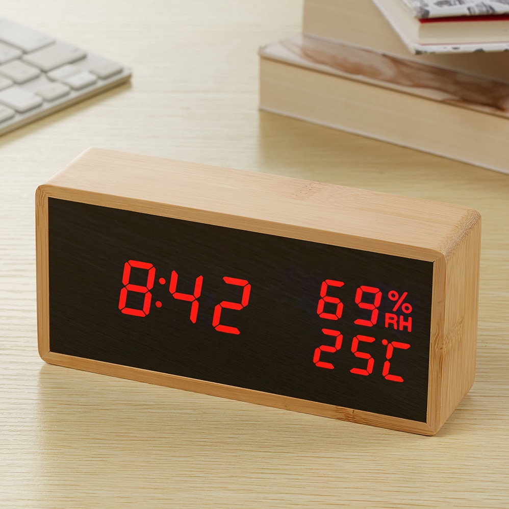 Modern Sound Control LED Alarm Clock Wooden Watch Despertador Temperature Humidity Electronic Desktop Digital Table Clocks
