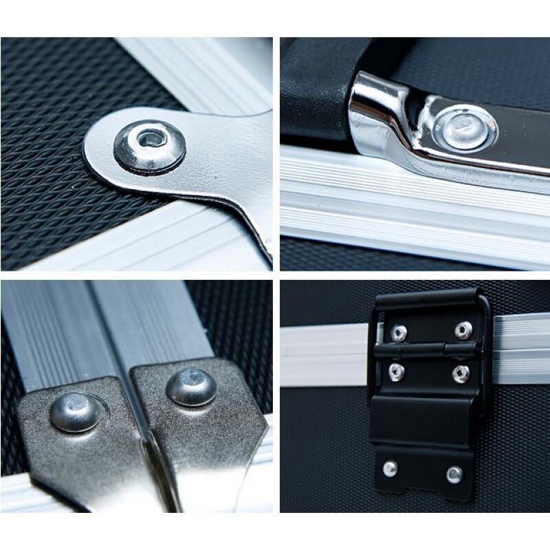 Aluminum Alloy Tool Box Password lock instrument box Impact resistance Safety Case Portable Suitcase With pre-cut sponge Black
