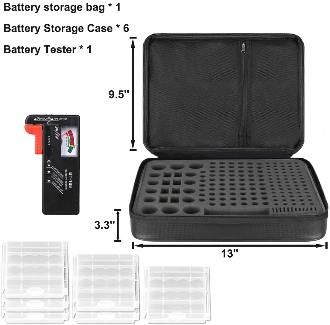 Battery Storage Organizer Fireproof Waterproof Explosionproof Carrying Batteries Case Battery Organizer Storage Box with Tester