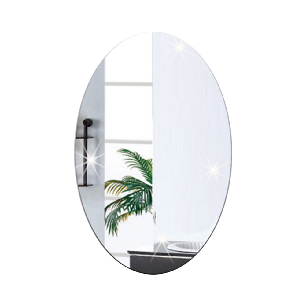 Væg klistermærke 3d spejl effekt aftagelig rektangel oval baggrundsdekoration til hjem  j2y: Ovalt sølv