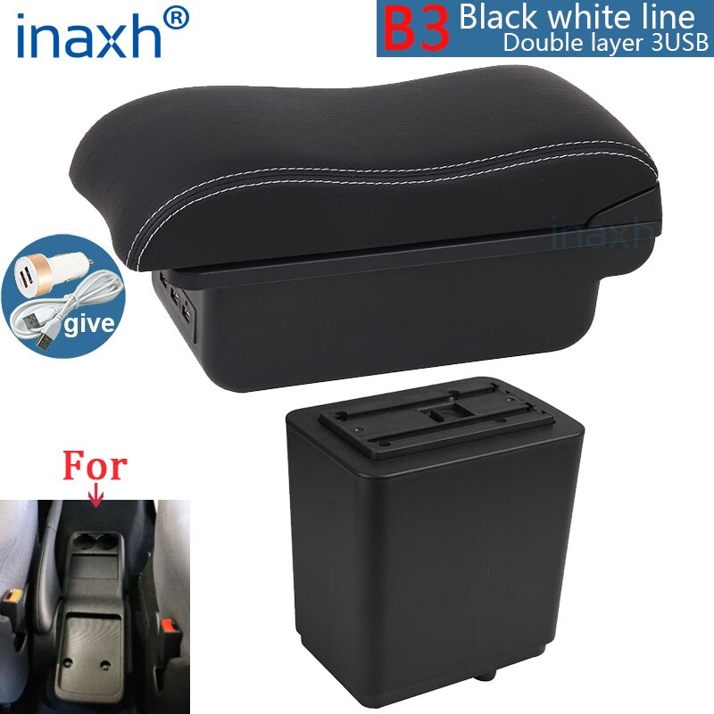 For Citroen Berlingo Armrest Retrofit parts For Peugeot Partner tepee Car Armrest Storage box car accessories Charging USB LED: B3 Black white 3USB