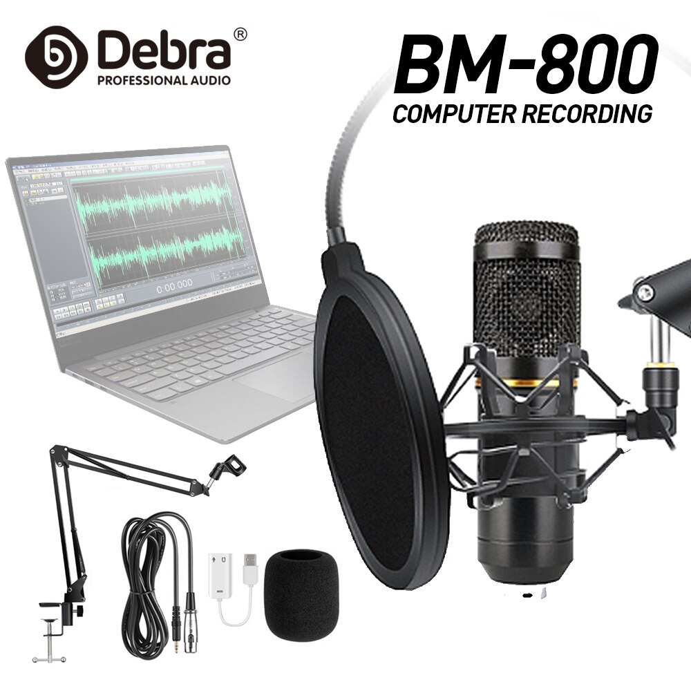 BM-800 studio condenser recording microphone, connected to computer,smart phone, for broadcast recording, live broadcast, etc.