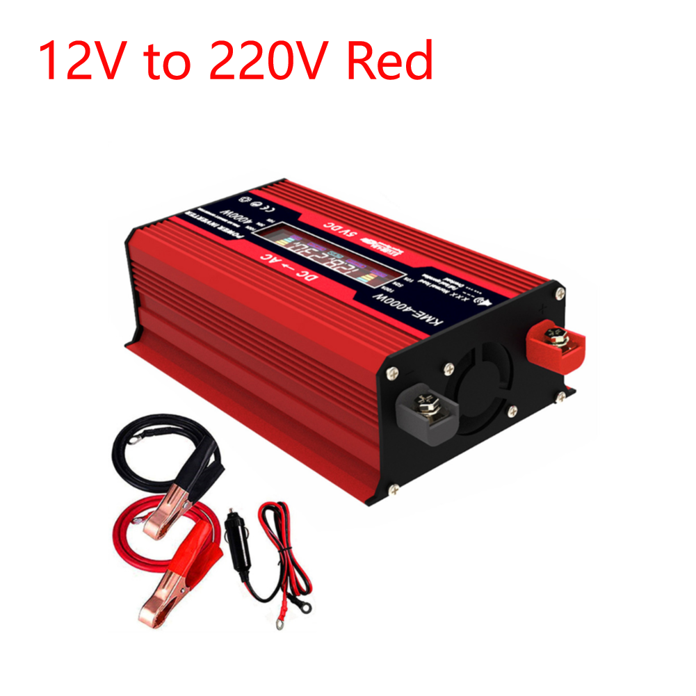 Inversor de energía Solar para coche, convertidor de onda sinusoidal pura, Panel Solar, USB Dual, 4000W, cc 12V a CA 110V/220V: Azul