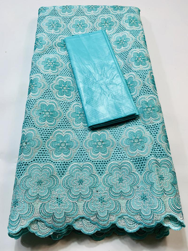 Cavia Bazin Rihce Brode Stof Met 100% Katoen Zwitserse Kant Stof Femme Gewaad Bazin Riche Brode Stof 2.5 + 2.5 yards/Set YKM023