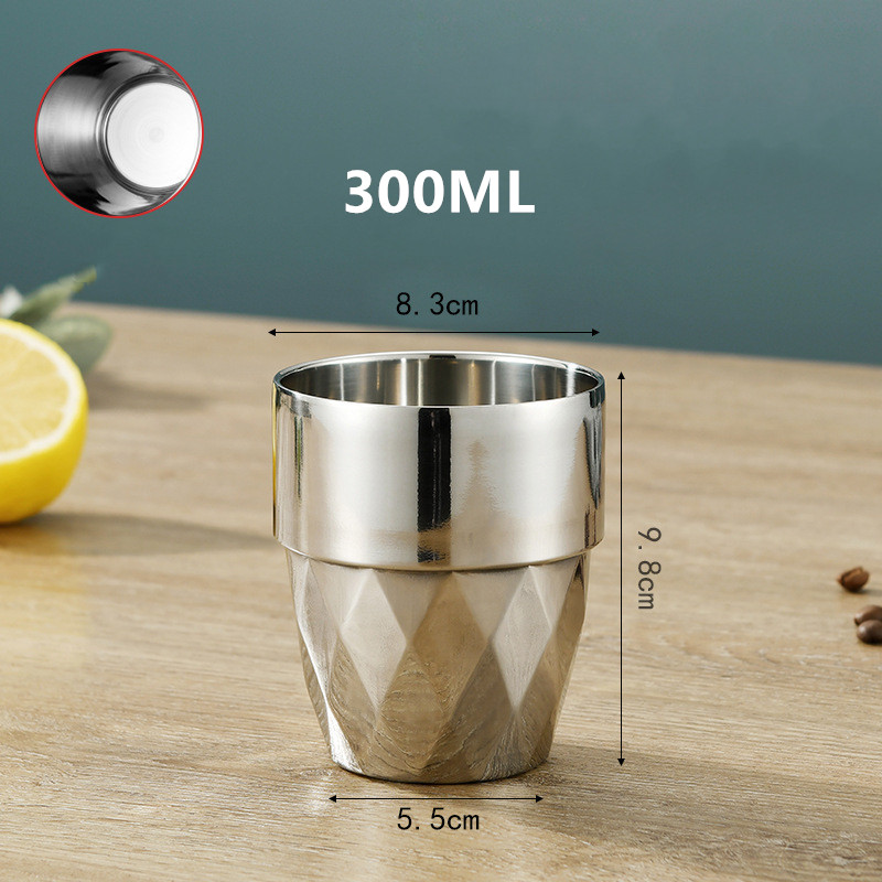 Insulation Anti-scalding Stainless Steel Cups Unbreakable Metal Drinking Beer Coffee Tea Cup Home Outdoor Activities BPA Free: Silver Light