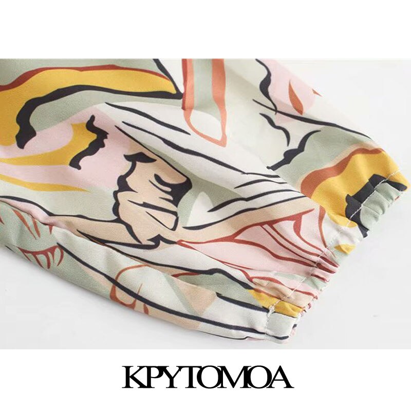 Kpytomoa dames chique geprinte geplooide midi-jurk vintage geknoopte hals lange mouwen damesjurken vestidos mujer