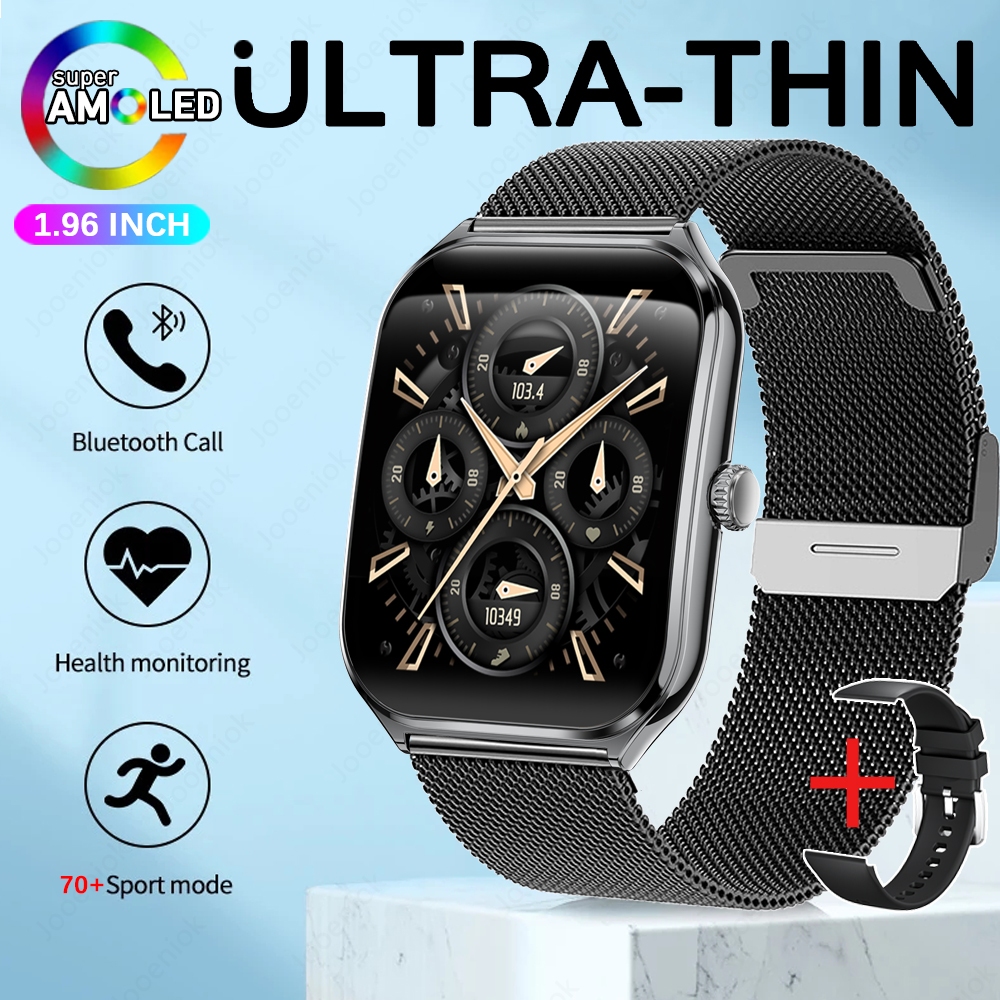 Novo esporte ao ar livre smartwatch masculino 1.96 "tela amoled sempre mostrar tempo ai voz monitor de saúde à prova dwaterproof água bt chamada smartwatch: Prateado