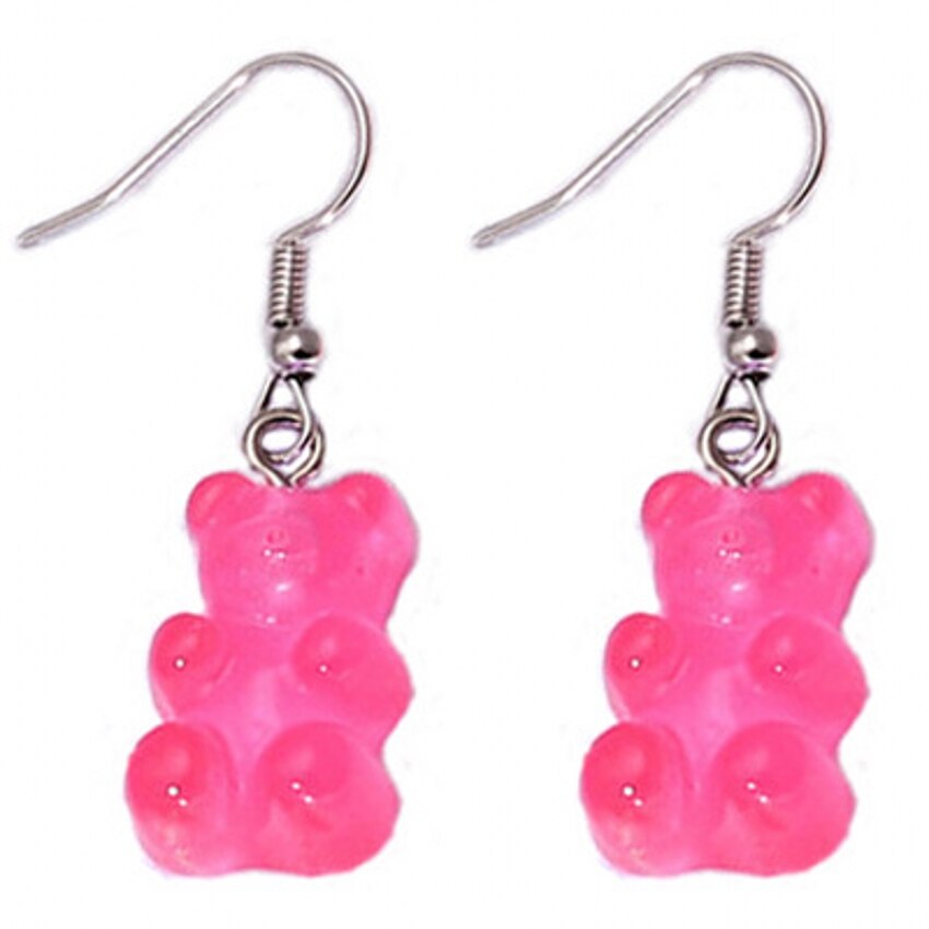1 paar Karikatur Nette Bären Ohrringe Bunte Kristall Gummibärchen Haken Tropfen Ohrring Süssigkeit Farbe Weihnachten Schmuck: Rose rot
