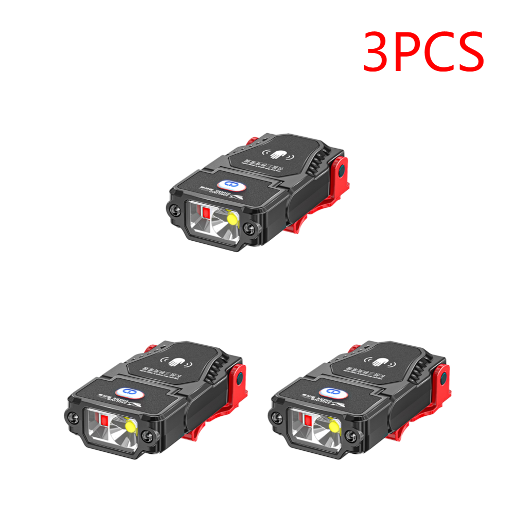 Linterna frontal de inducción LED portátil, recargable linterna de cabeza, Clip de sombrero, luz de Camping, Mini luz de trabajo al aire libre, lámpara de pesca: Azul