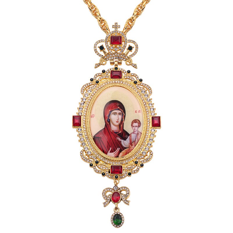 Gold Pectoral Cross russian greece crucifix religious necklace icon Byzantine Art and Orthodox Tradition holy cross priests: XL1336
