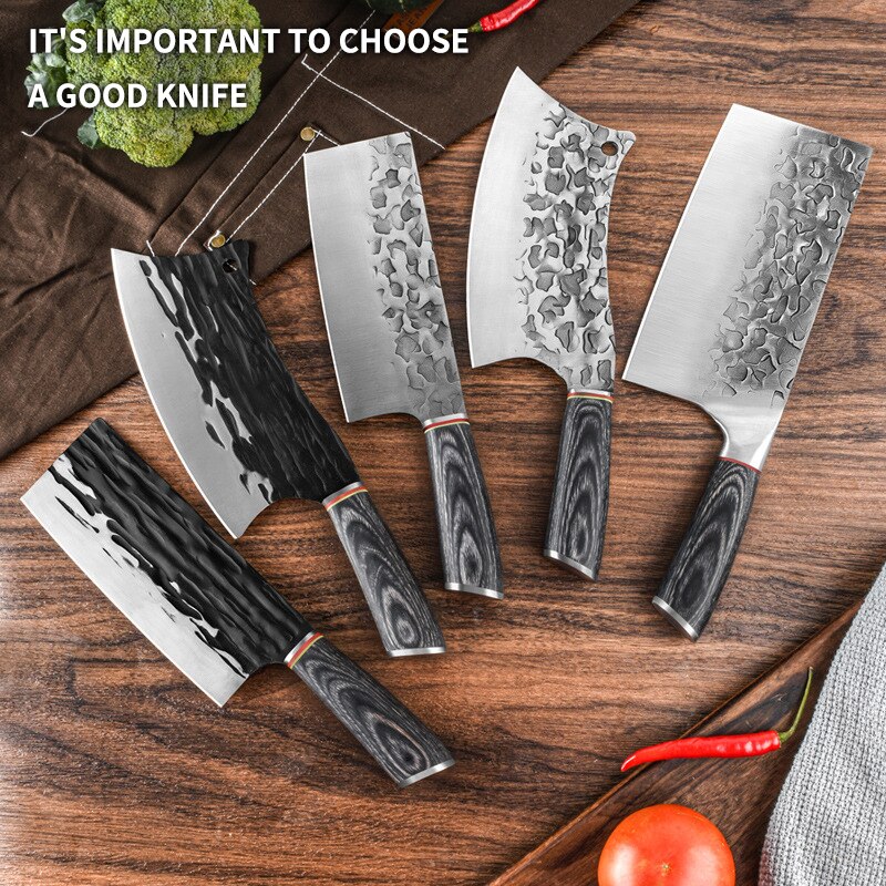 Couteau de Chef forgé Super tranchant, couteau de boucher, couteau de cuisine chinois en acier inoxydable, outils de cuisine avec manche en bois