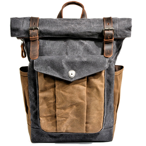 MUCHUAN Luxury Vintage Canvas Backpacks for Men Oil Wax Canvas Leather Travel Backpack Large Waterproof Daypacks Retro Bagpack: Dark grey