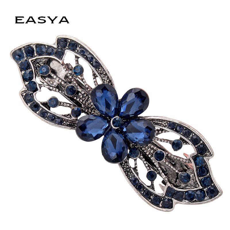 EASYA Vintage niebieski Rhinestone Hairwear motyl kwiat klamry do włosów kobiety spinki do włosów Retro łuk akcesoria do włosów biżuteria: Antyczny posrebrzany