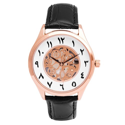 Montres arabes pour hommes, montre arabe en cuir, pour hommes: rose gold black