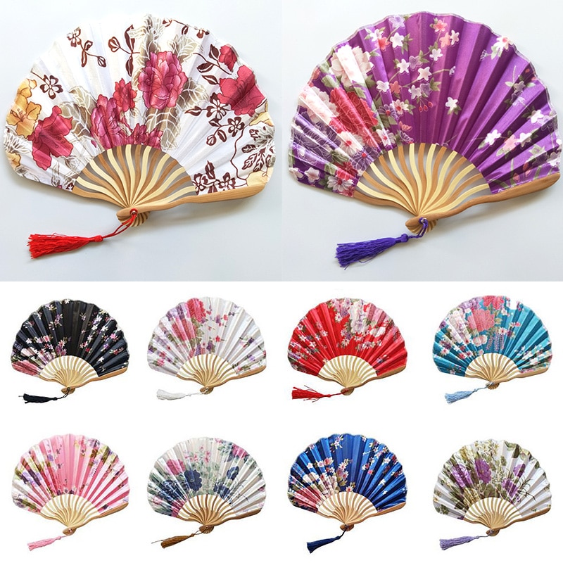 Pattern Chinese Style Hand Held Fans Silk Bamboo Folding Fans Handheld Wedding Hand Fan Cool Bamboo Flower personality