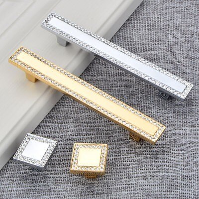 Tiradores de tocador de cristal dorado, manijas de cajón/mueble ASA cuadrada de cristal, Pomo, accesorio para Cocina