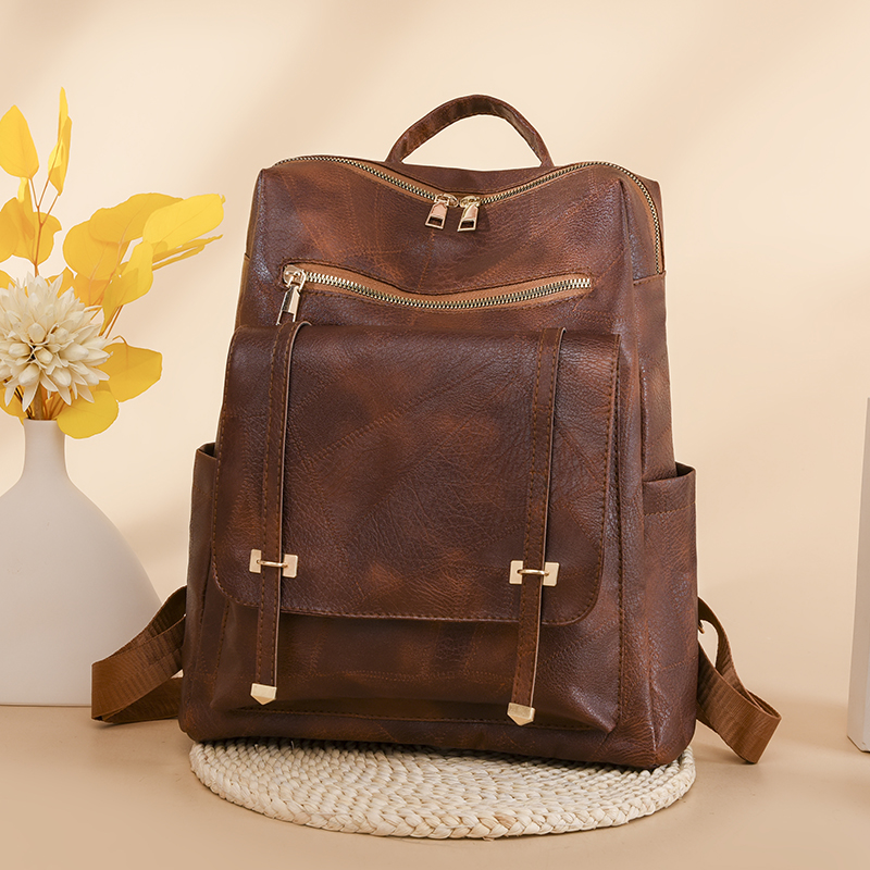Trendiger Damen-Rucksack, Jahrgang-Pu-Leder, Tagesrucksack, braun, lässige Reisetasche, retro-Studenten-Schultasche, Sack: Schwarz