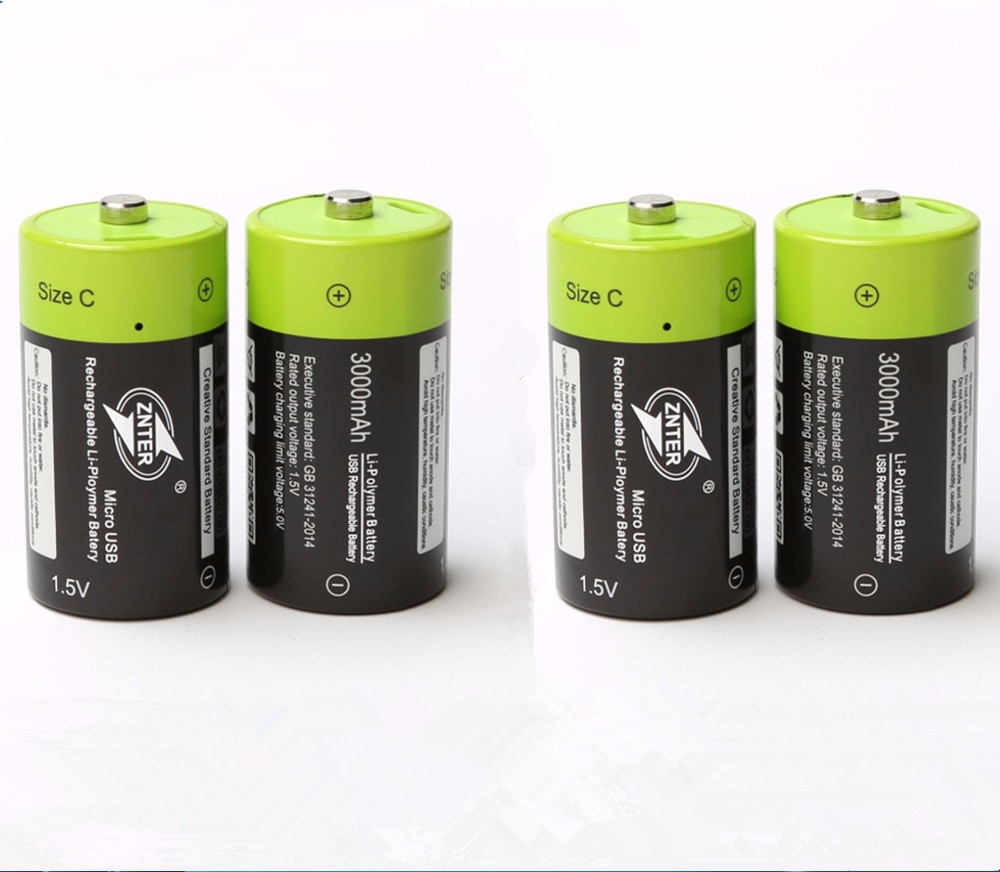 ZNTER 4 stks/partij 1.5V 3000mAh oplaadbare batterij C size USB lithium polymeer batterij