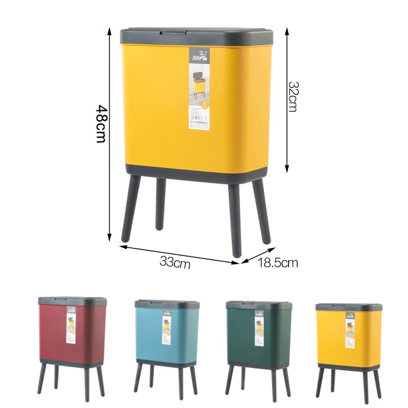 High Foot Big Capacity Trash Can Plastic Garbage Container with Press Top Lid Slim Rectangular Waste Bin for Kitchen Bathroom